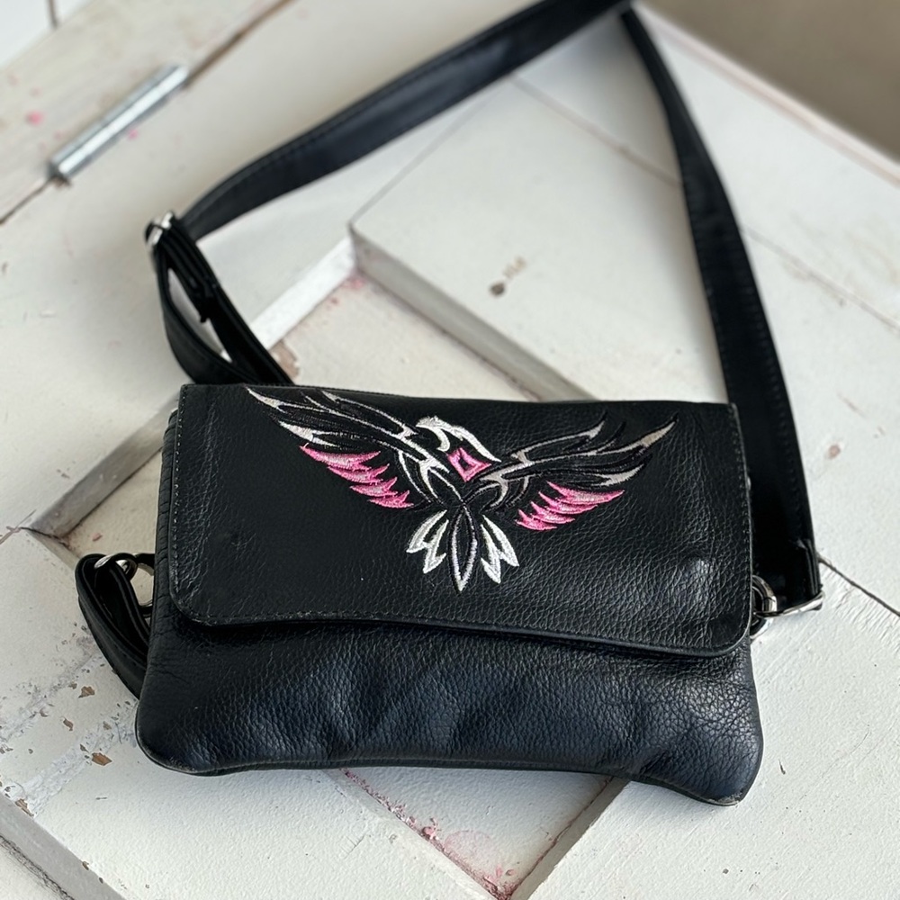 LADIES BLACK AND LIGHT PINK  & GREY EAGLE  LEATHER BELT Bag